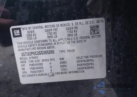 2016 GMC Sierra 1500 Denali из США, поврежденный, VIN 3GTU2PEC2GG365289